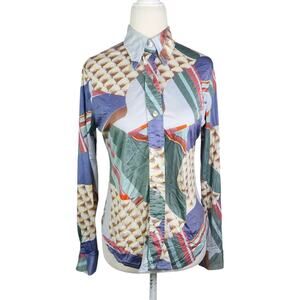 Vintage 90s Levi's Blue Abstract Geometric Psychedelic Button Down Top